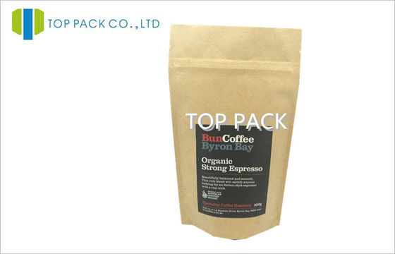 L'abitudine della carta kraft di Brown Ha stampato la serratura 100g dello zip delle borse di caffè, sta sul sacchetto