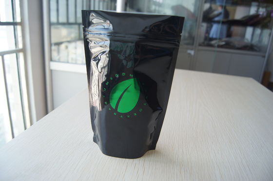 Sacchetto di timbratura caldo nero lucido del foglio di alluminio, imballaggio a chiusura lampo del chicco di caffè