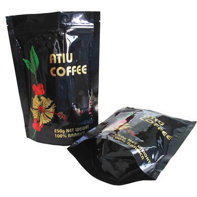 Sacchetto di timbratura caldo nero lucido del foglio di alluminio, imballaggio a chiusura lampo del chicco di caffè