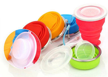 Tazza pieghevole amichevole eco- di campeggio del silicone di viaggio con l'apertura dell'acciaio inossidabile